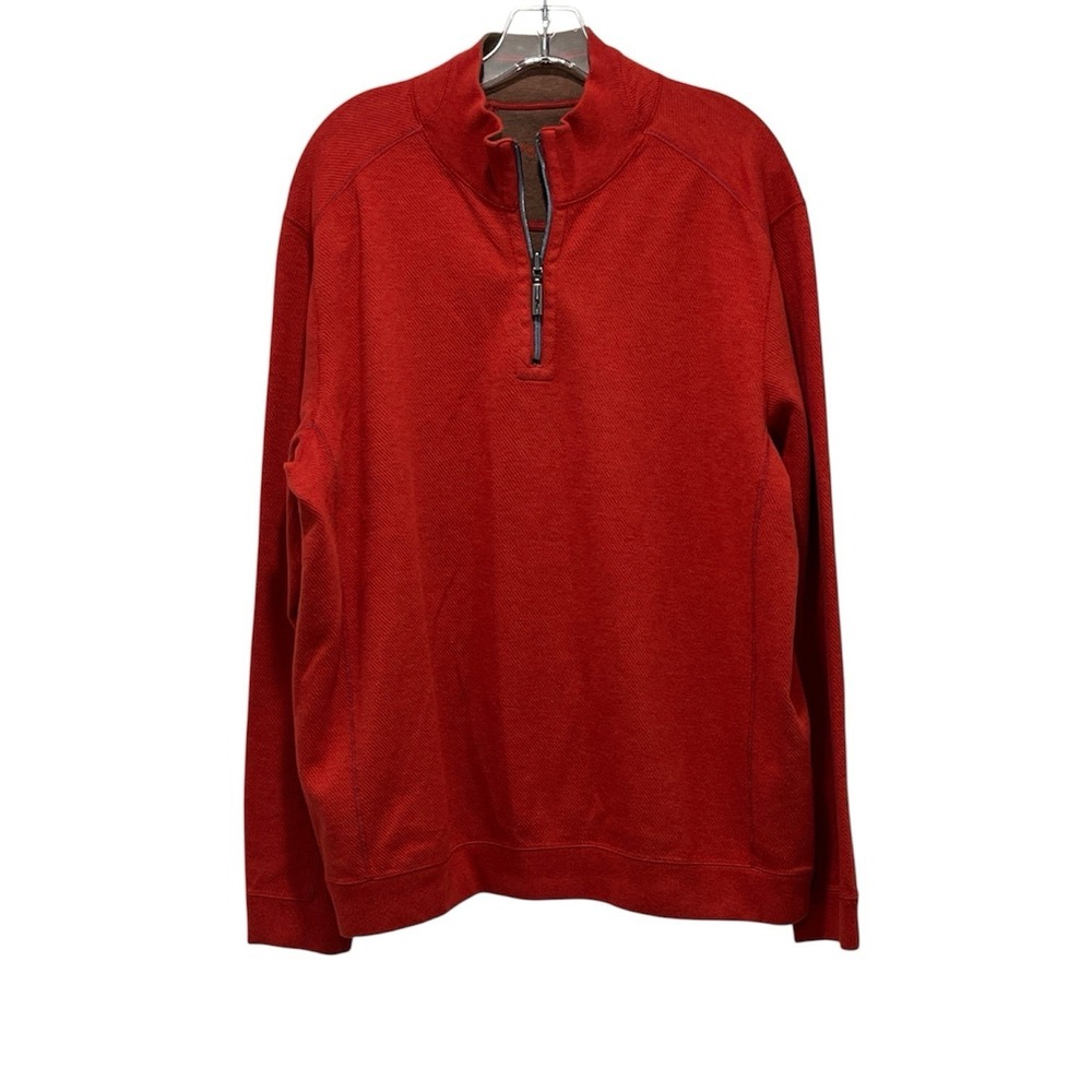 Tommy Bahama EUC Men's Flip Side‎ Twill Reversible Half Zip Pullover Red/Brown L - Picture 2 of 13